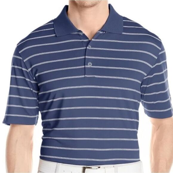 Adidas Golf Men's Classic Navy Stripe Polo Shirt Top - Picture 1 of 12